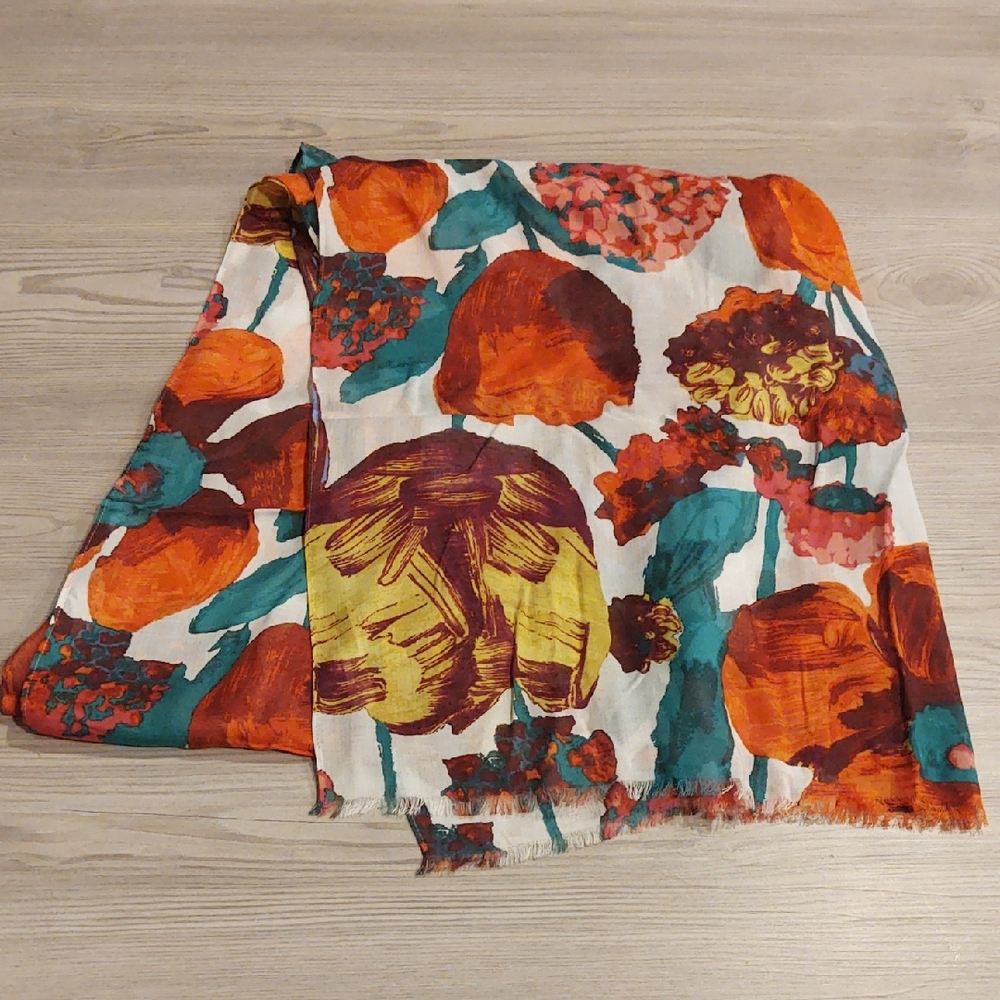 Talbots Vibrant Teal and Orange Scarf
